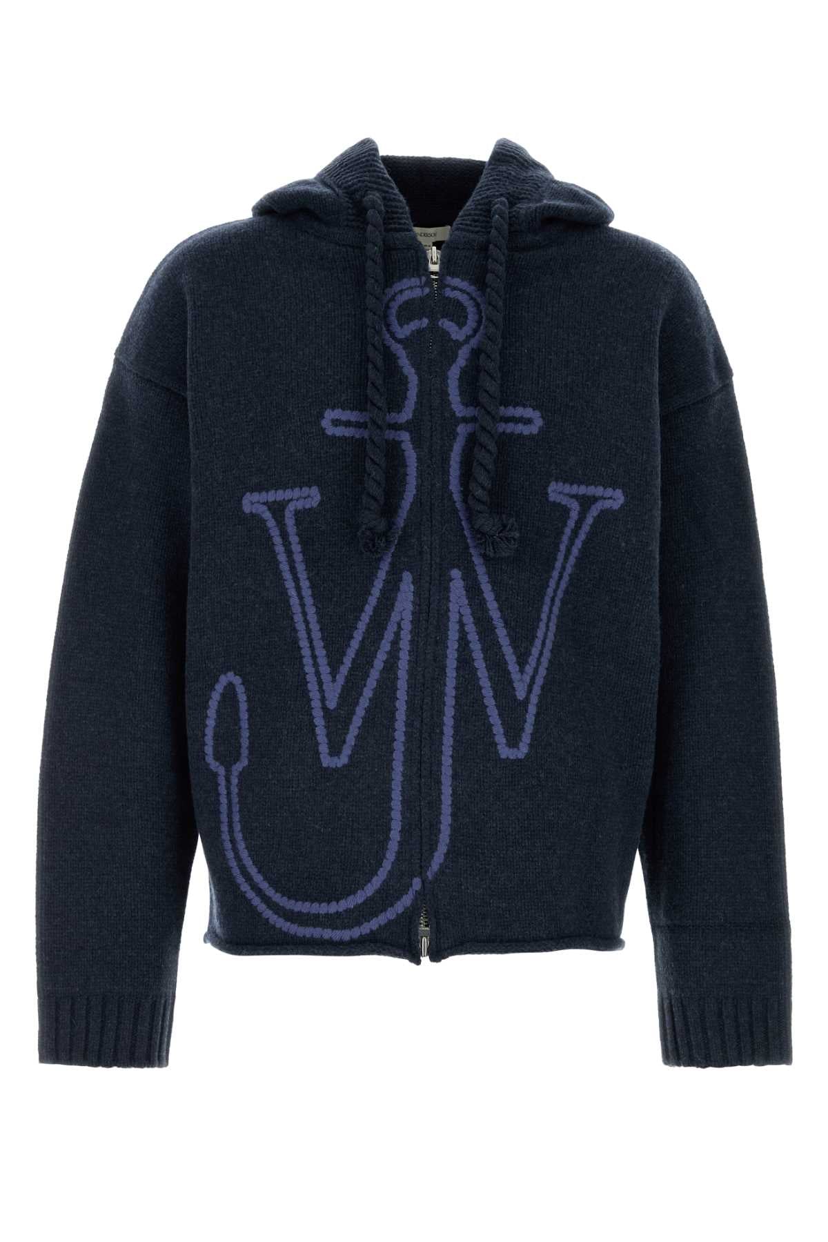 JW ANDERSON Wool Sweater with Anchor Embroidery and Zipped Hoodie