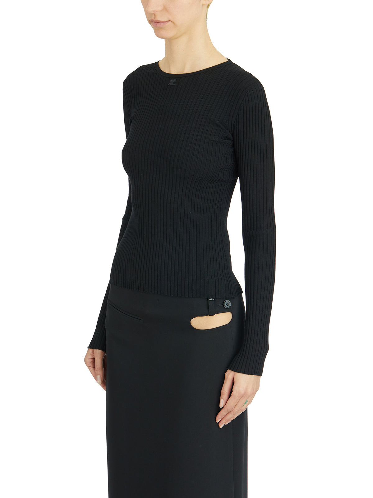 COURREGÈS Ribbed Viscose Sweater With Lingerie Detail - Size S