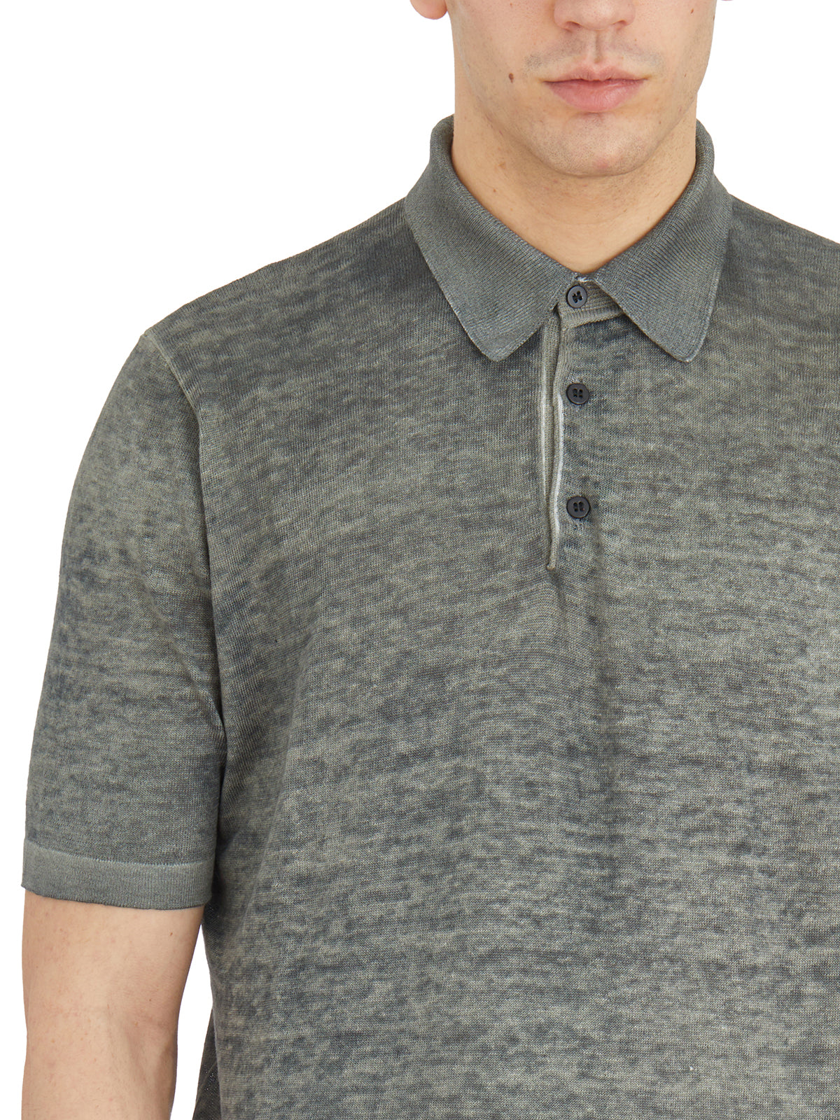 AVANT TOI Men's Short Sleeve Linen Knit Polo Shirt