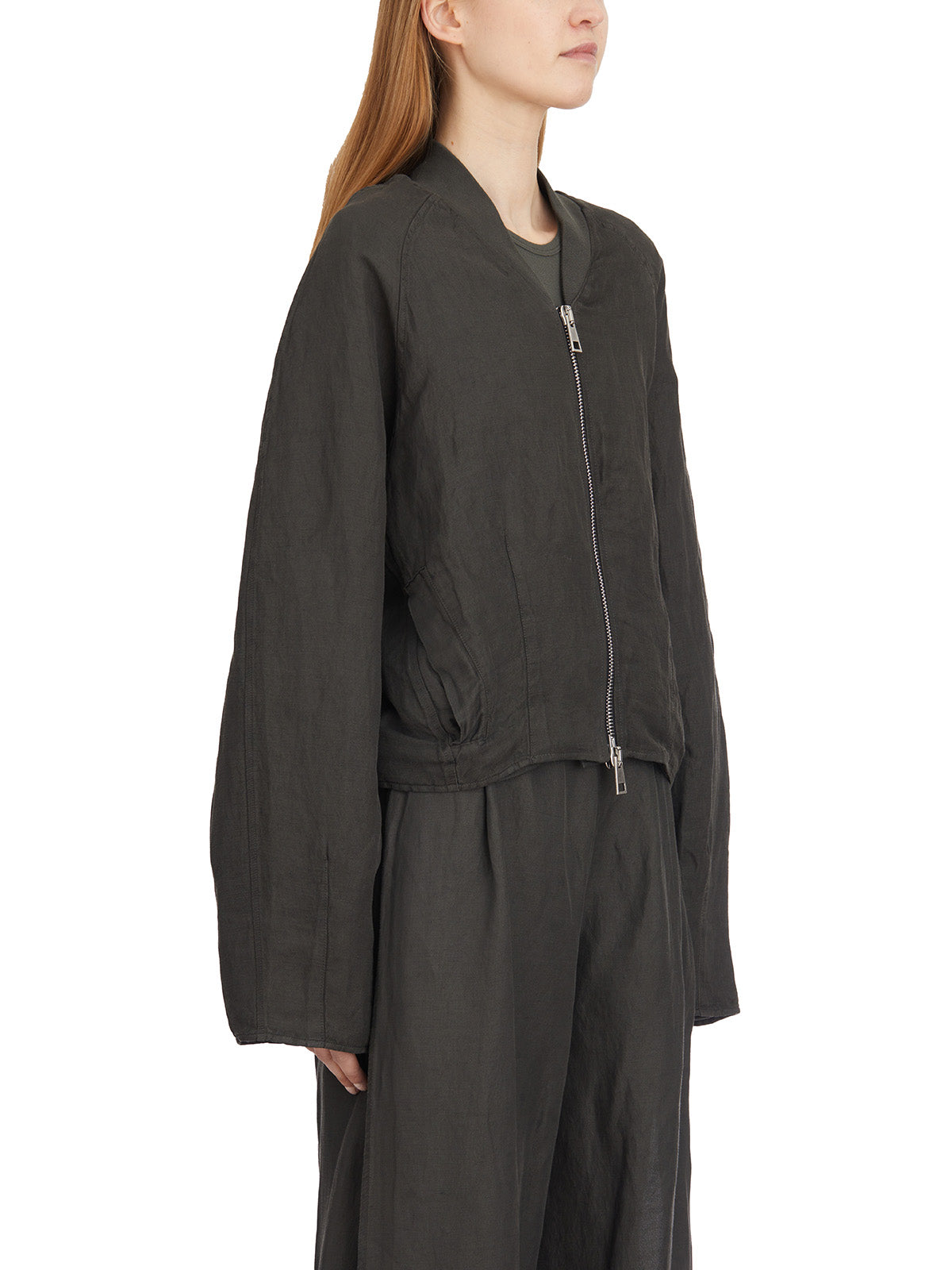 ANDREA YA'AQOV Oversized Linen and Cupro Bomber Jacket - Size S