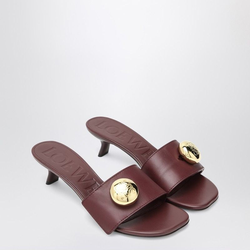 LOEWE 100% Leather Slide Sandals with Pebble Medallion