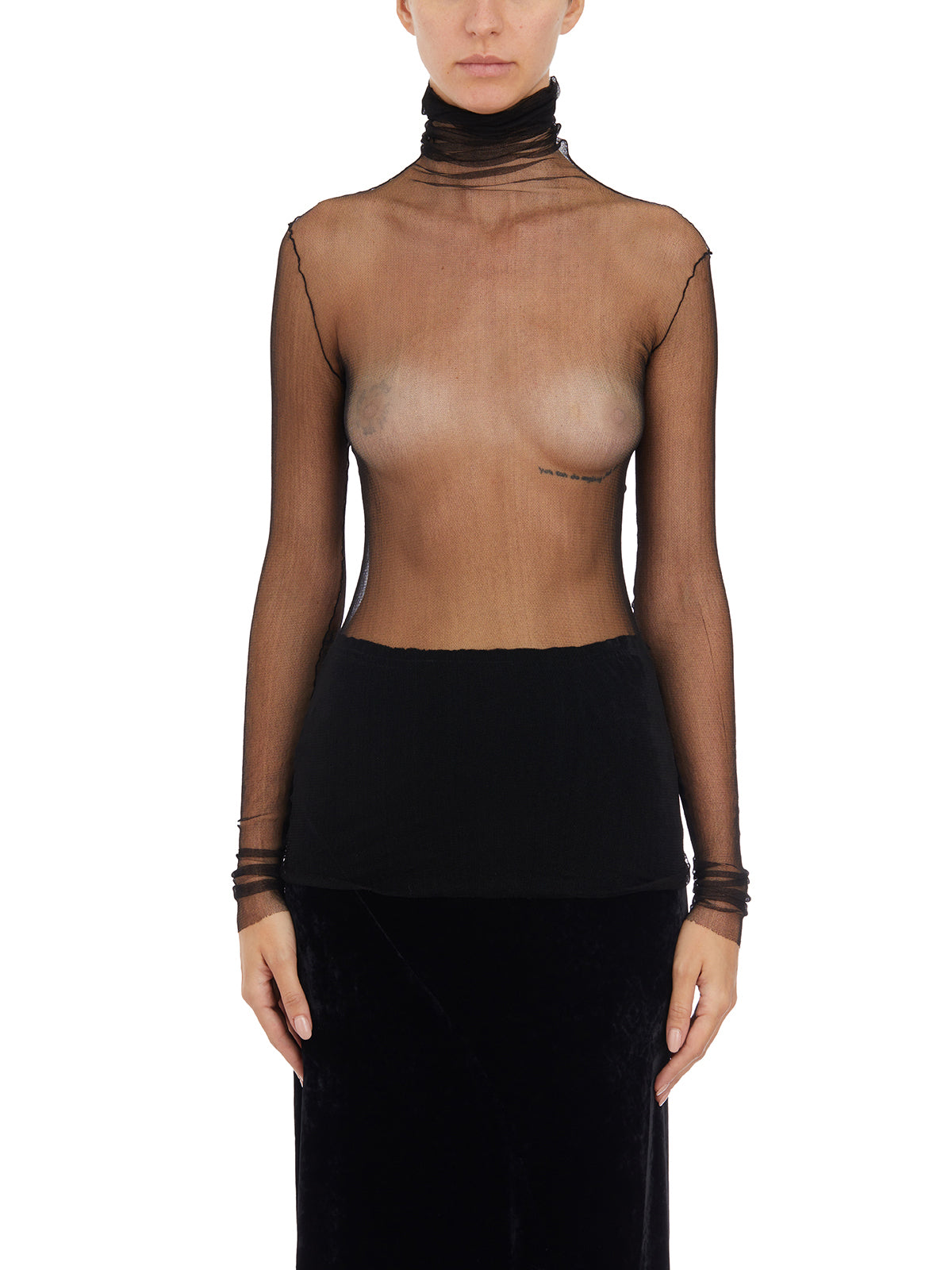 CORTANA High Neck Sheer Slim Fit Top - Size 36