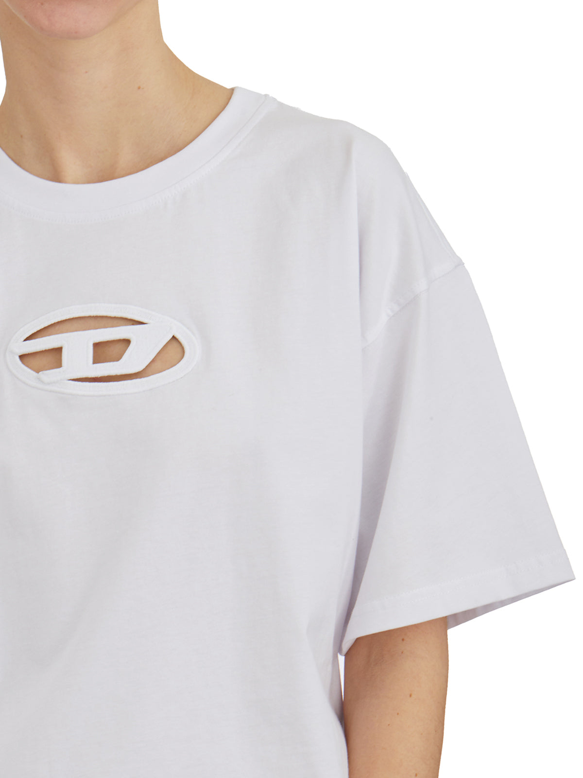 DIESEL Womens Crop T-Shirt with Oval-D Laser Cut Detail - Size S