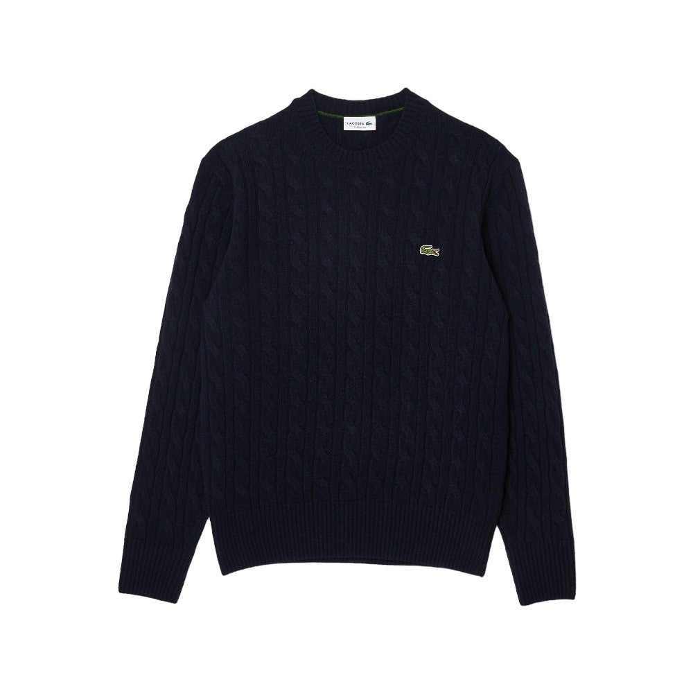 LACOSTE Men's Cozy Cable Knit Crew Neck Sweater - Size 4