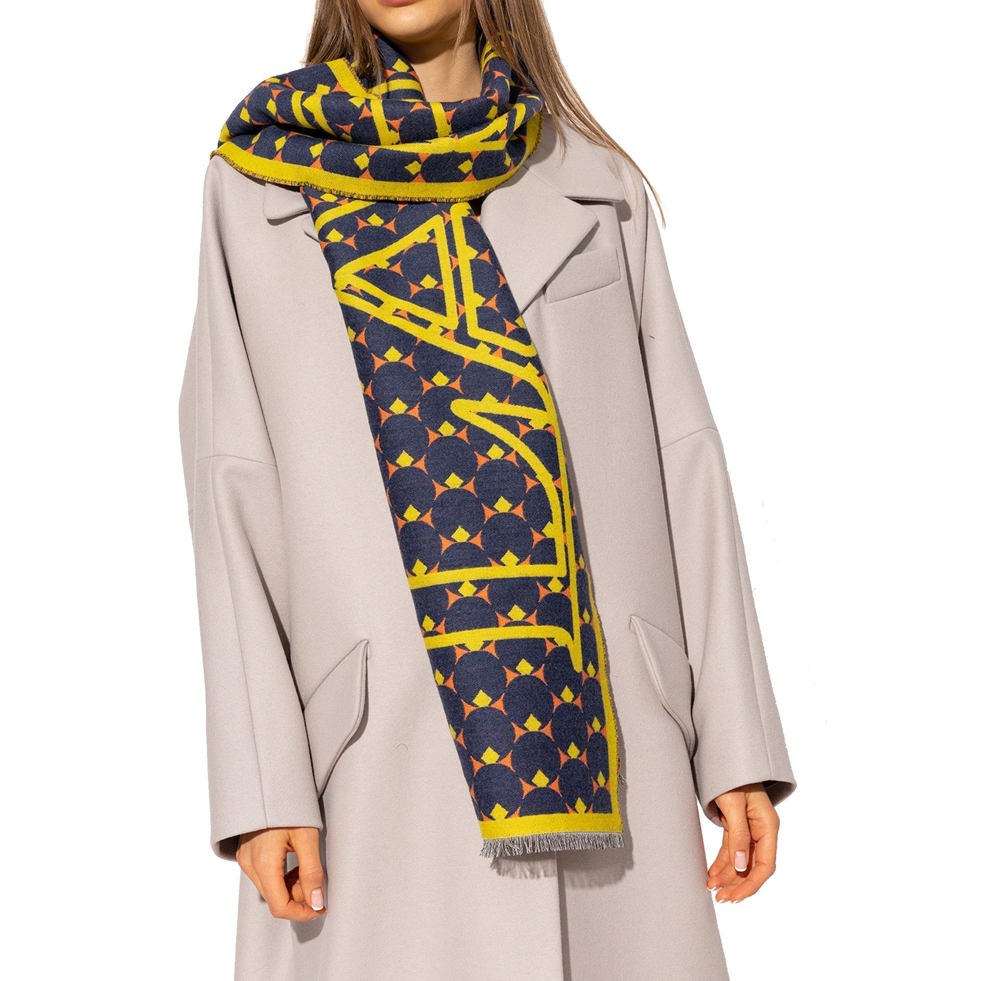 LANVIN Geometric Wool and Silk Scarf (180cm x 35cm)