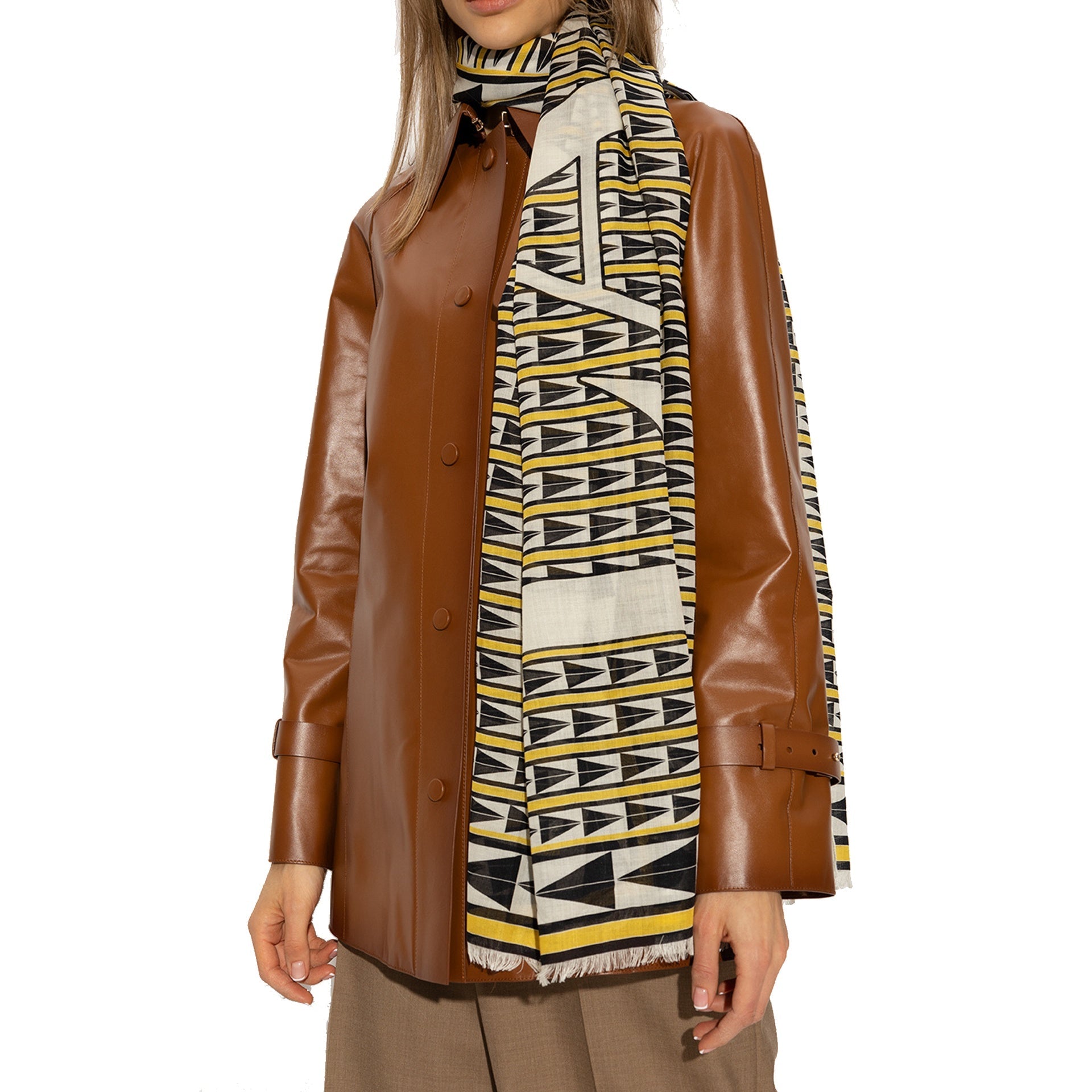 LANVIN Geometric Pattern Wool Scarf - 200 cm Length