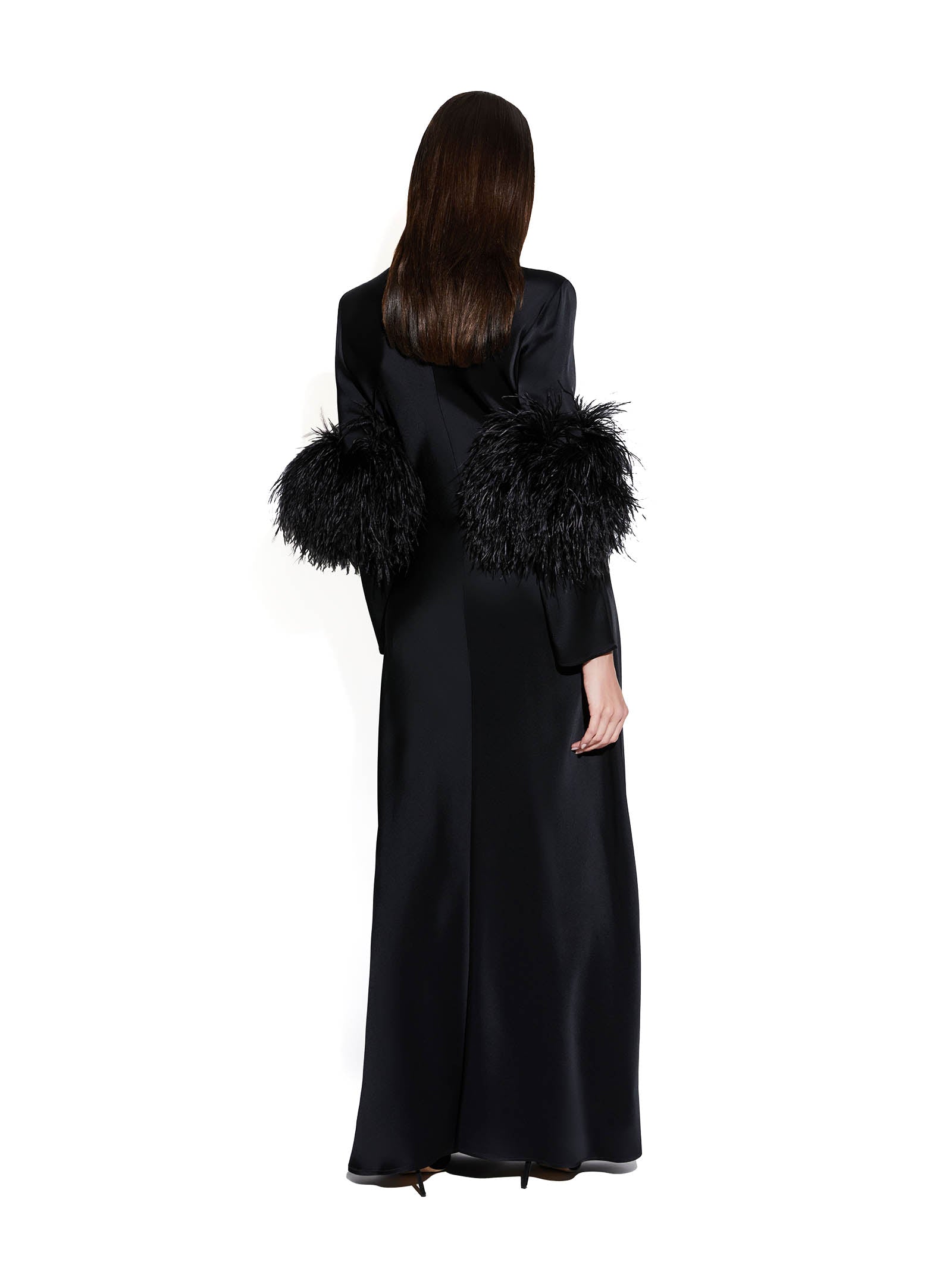 LAPOINTE Elegant High-Neck Dress with Feather Details and Side Slit
