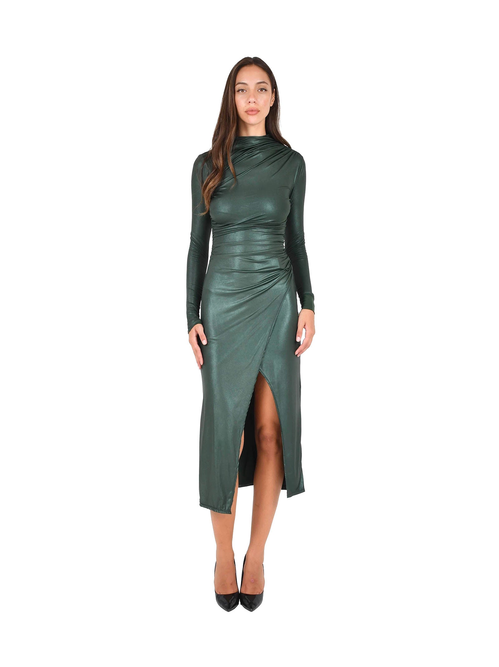 LAPOINTE Chic High Neck Midi Dress with Side Slit