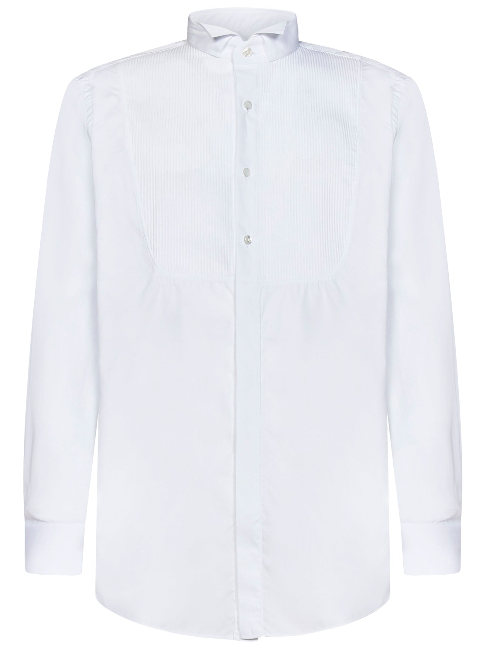 LARDINI Tailored Fit Cotton Shirt with Pleated Plastron - Size 42