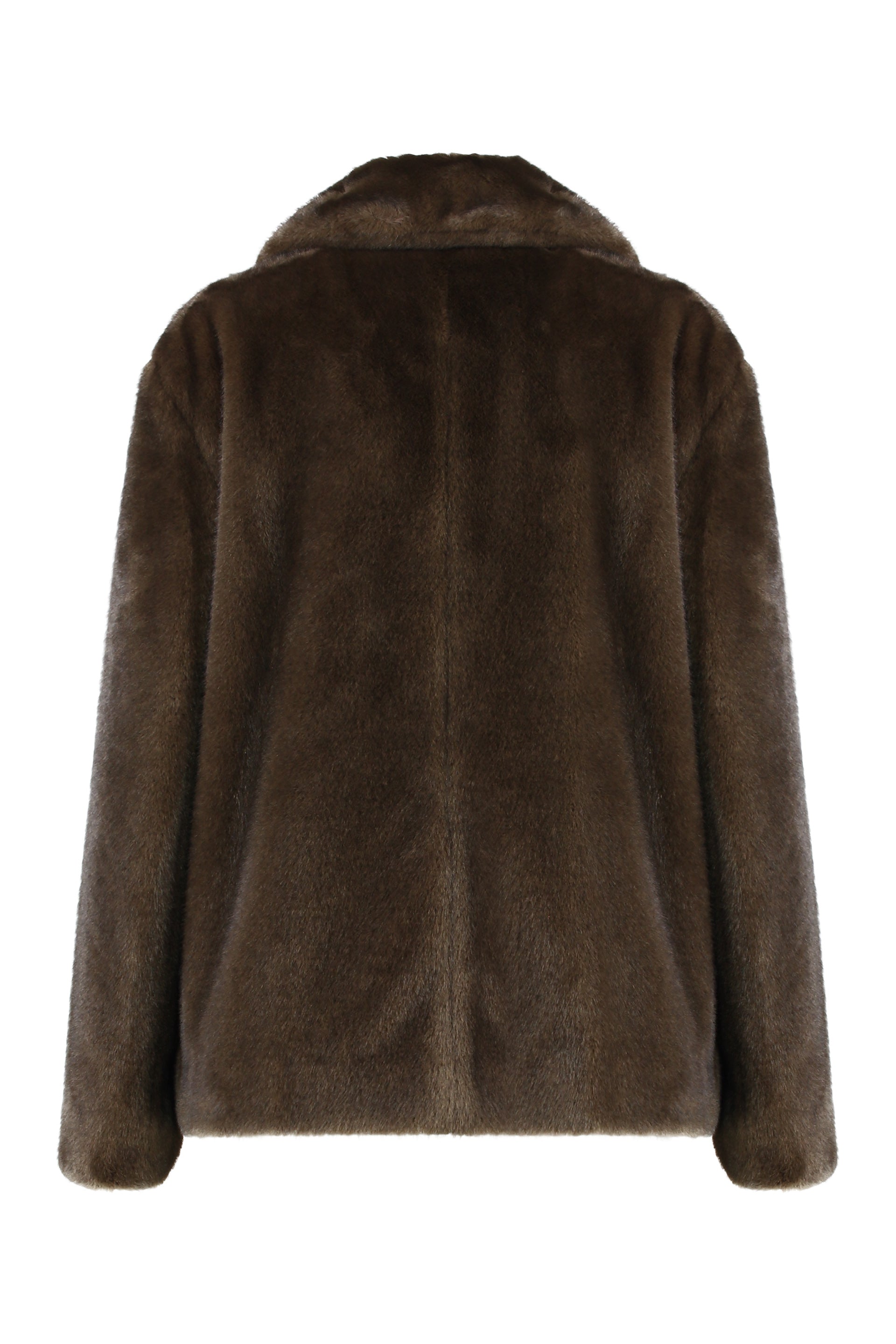 S MAX MARA Double-Breasted Eco-Fur Jacket with Scarf Collar