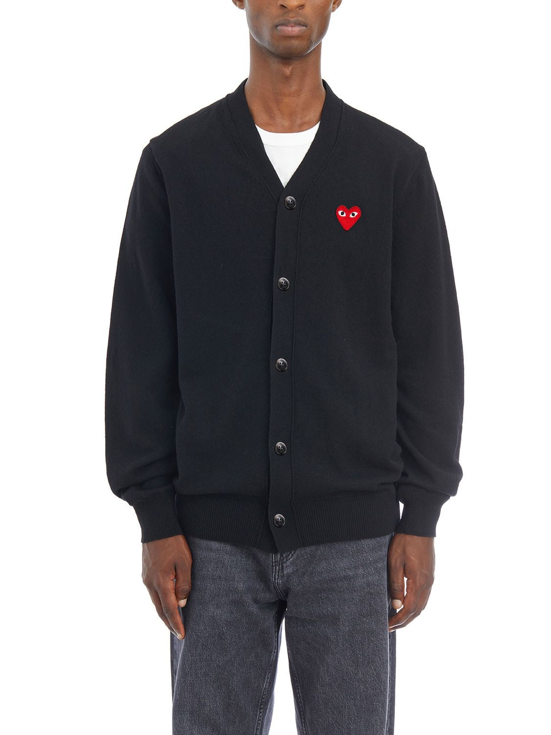 COMME DES GARÇONS PLAY Men's V-Neck Logo Cardigan - Size L