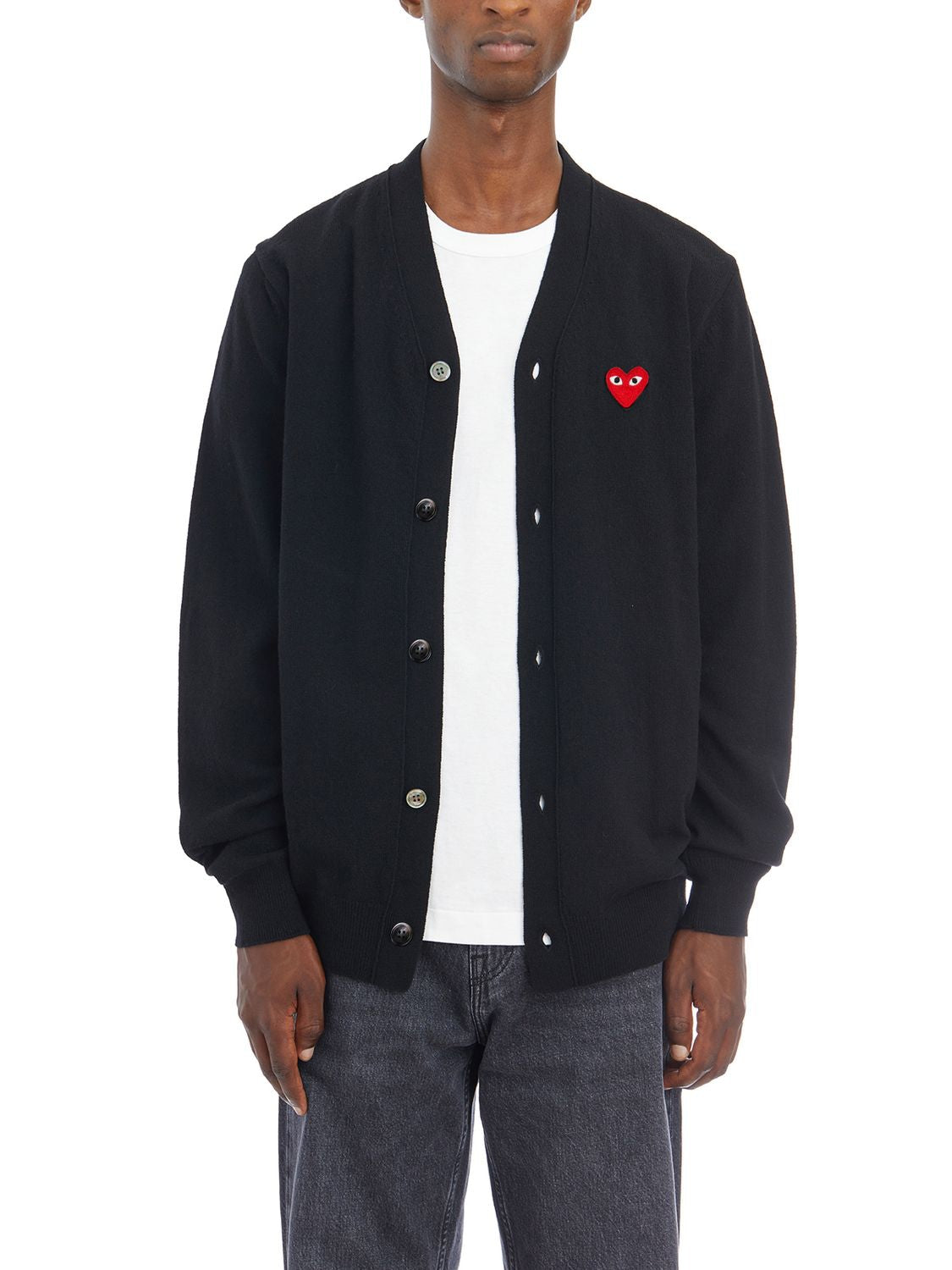 COMME DES GARÇONS PLAY Men's V-Neck Logo Cardigan - Size L