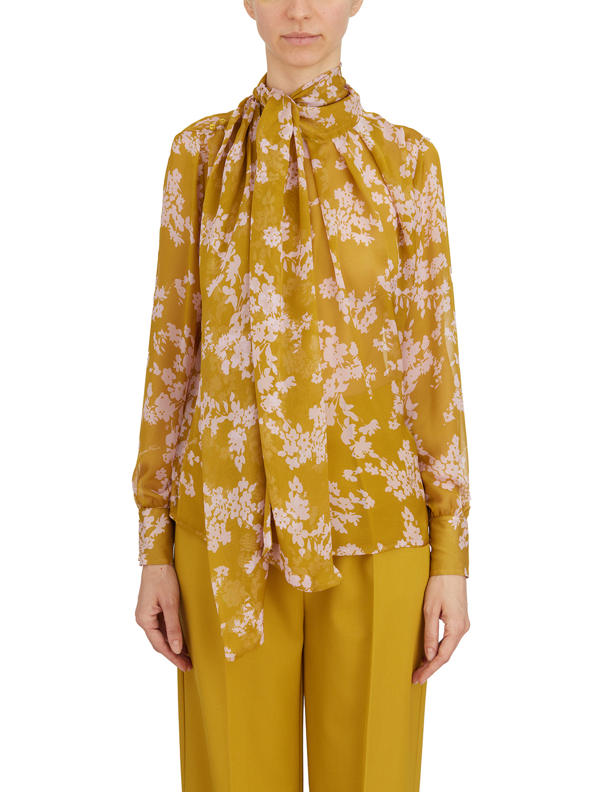 ELISABETTA FRANCHI Floral Silk Shirt with Gold Button Details - Size 40
