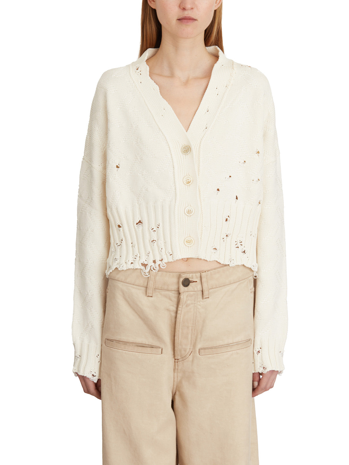 MARNI Cropped Mini Cardigan with Embroidered Logo and Distressed Details
