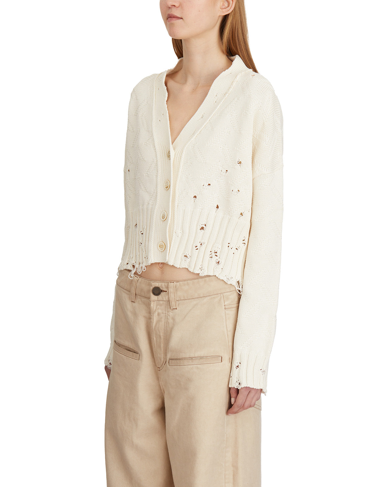 MARNI Cropped Mini Cardigan with Embroidered Logo and Distressed Details