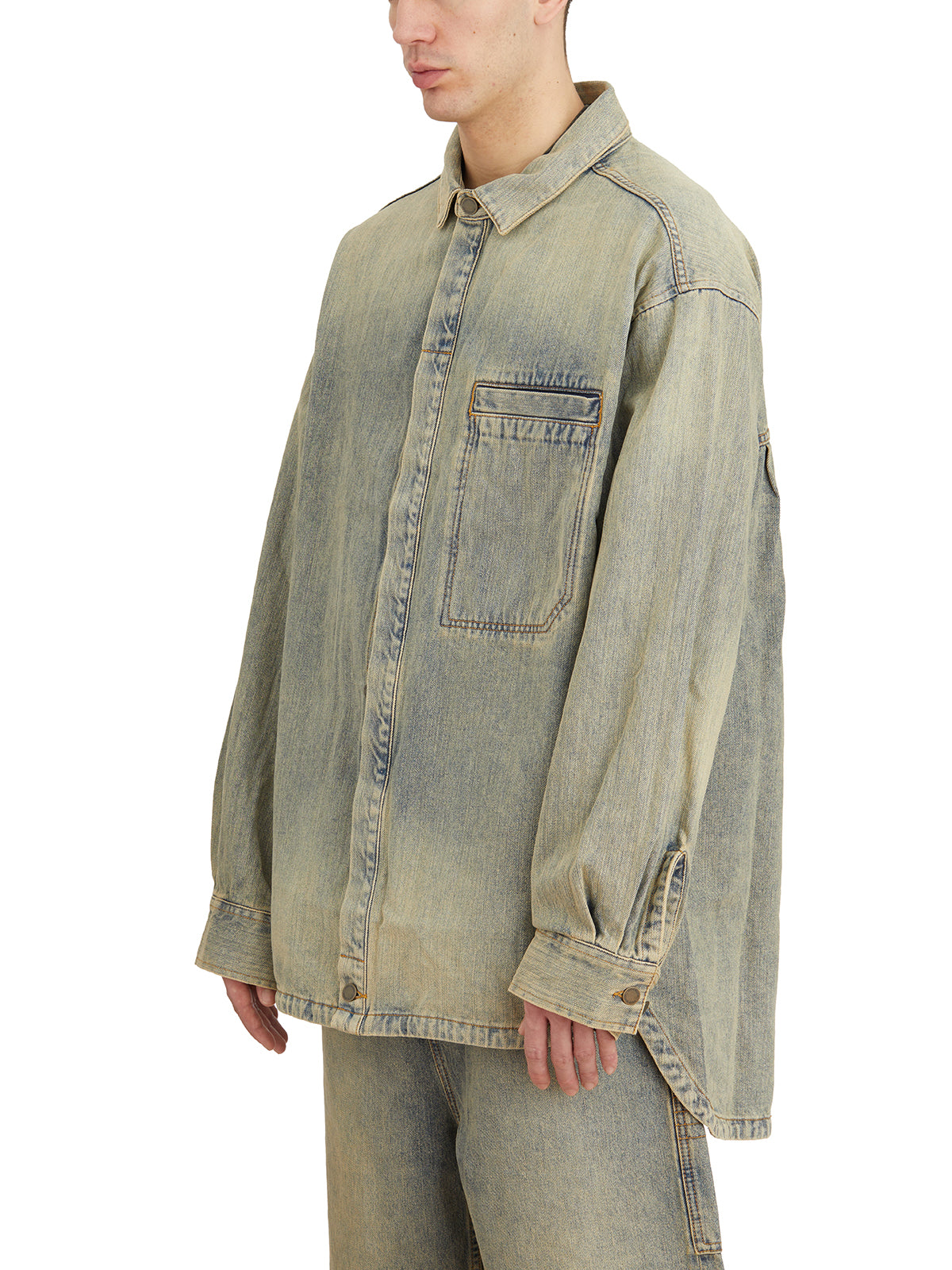 ENTIRE STUDIOS Denim Shirt with Herculean Surface Wave - Size M