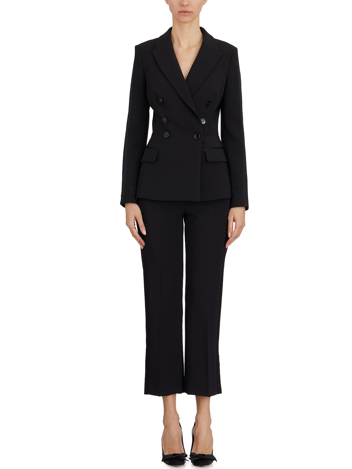 ELISABETTA FRANCHI Double-Breasted Jacket with Satin Details - Size 40