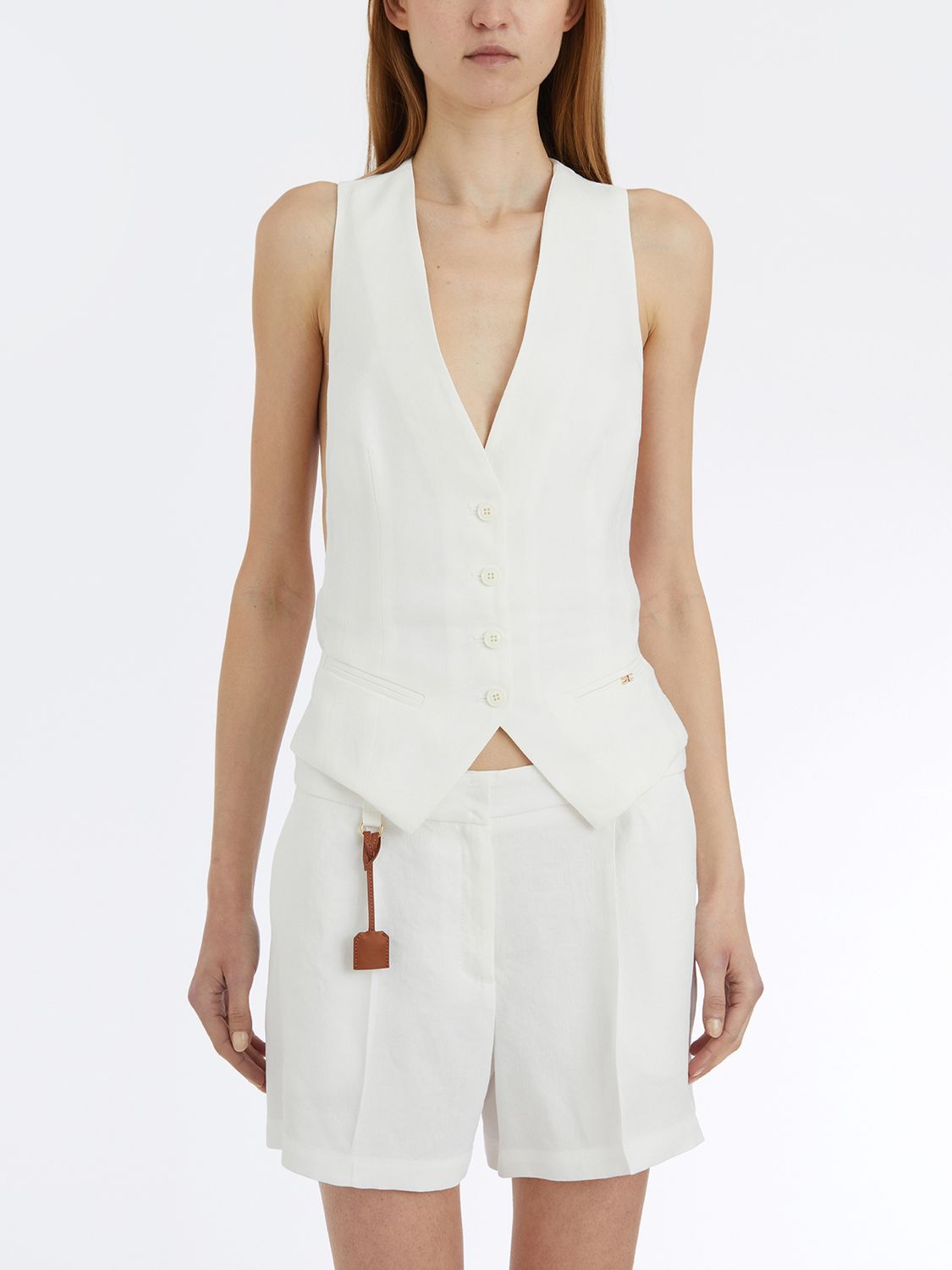 ELISABETTA FRANCHI V-Neck Linen Blend Vest Size 40