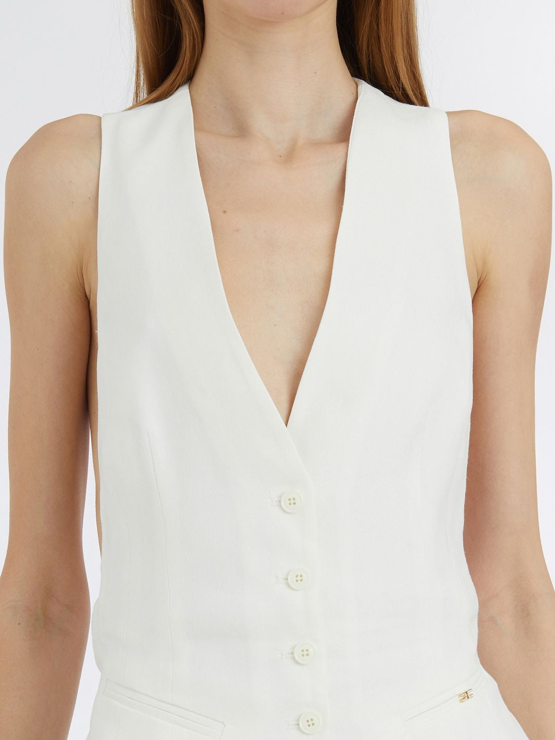 ELISABETTA FRANCHI V-Neck Linen Blend Vest Size 40