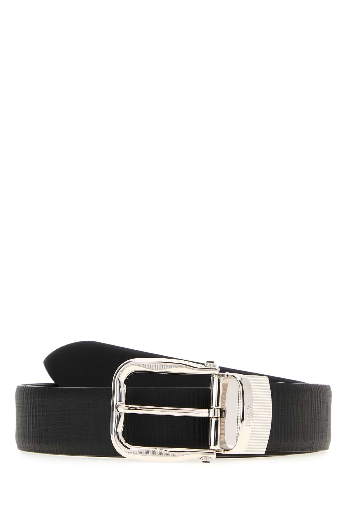 ZEGNA Leather Reversible Belt with Silver Metal Finishing