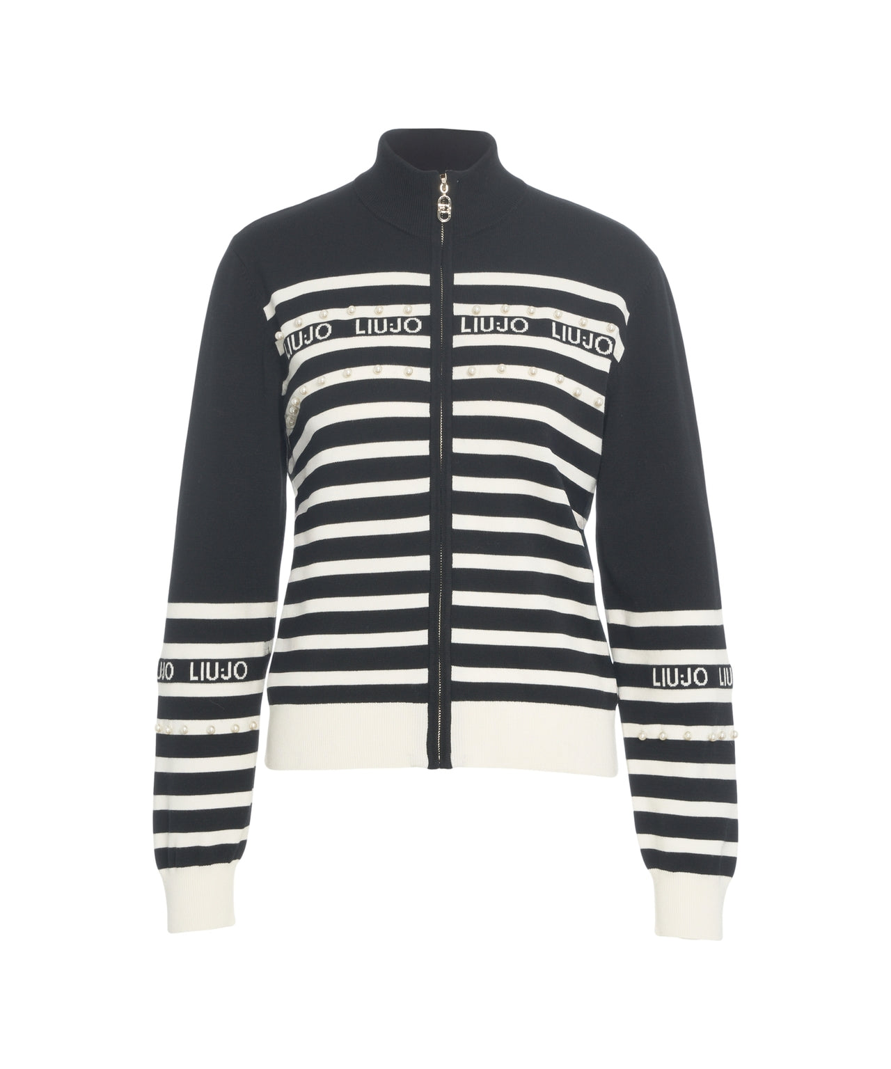 LIU JO Striped Full-Zip Cardigan with Sparkling Details