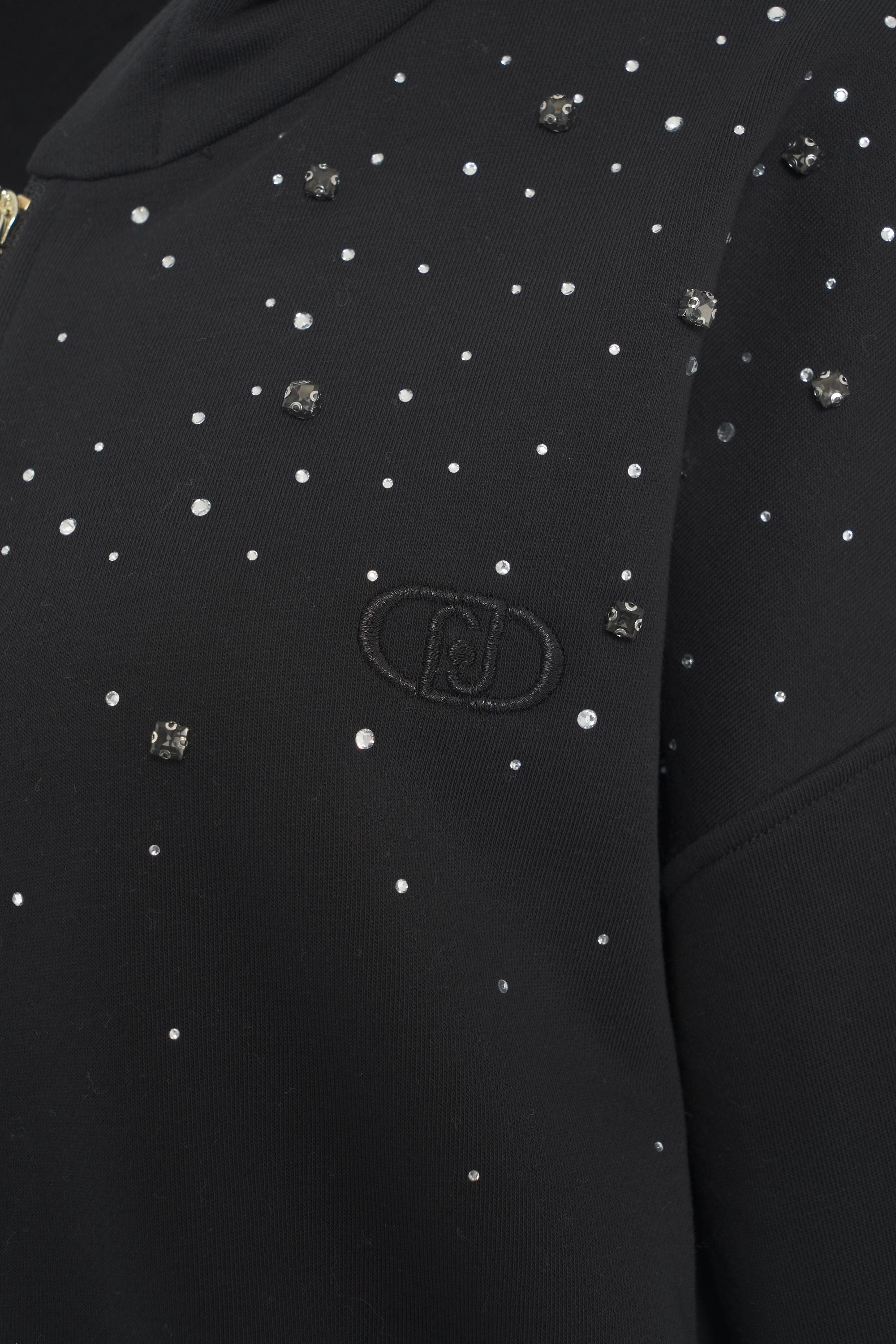 LIU JO Sparkling Rhinestone Zip-Up Sweatshirt with Hood for Women
