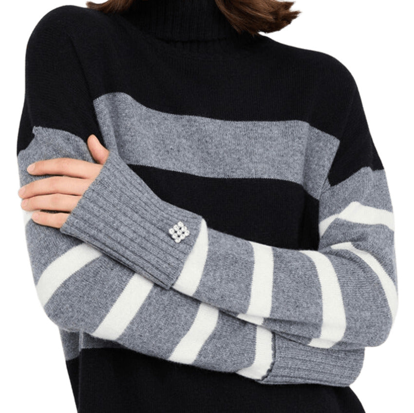 LIU JO WHITE Cozy Turtleneck Mini Dress with Jewel Buttons