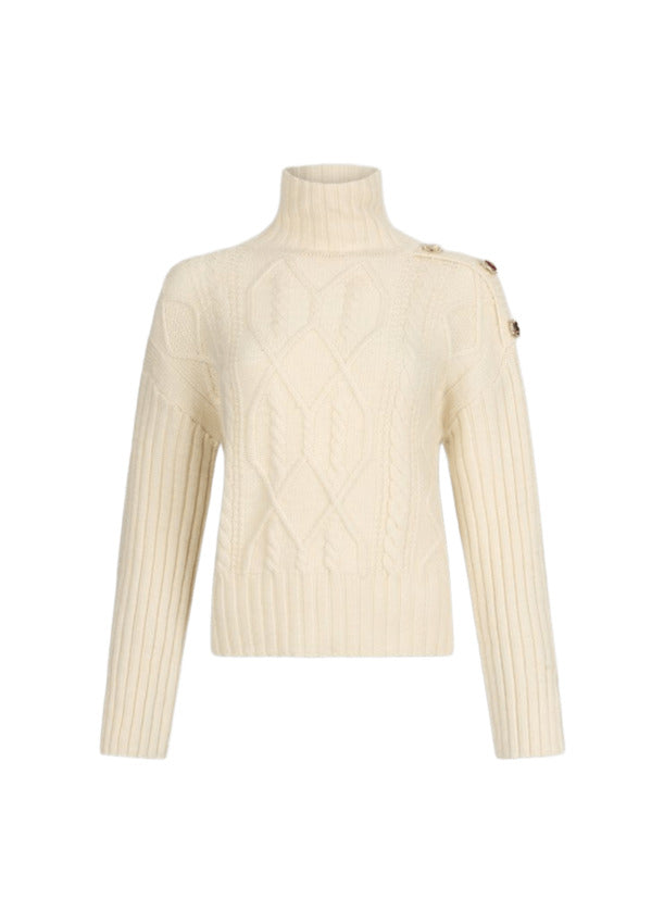 LIU JO WHITE Chic Cable Knit Sweatshirt with Jewel Buttons