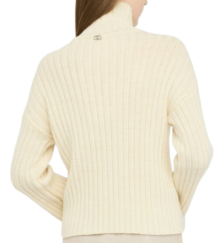 LIU JO WHITE Chic Cable Knit Sweatshirt with Jewel Buttons