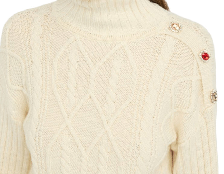 LIU JO WHITE Chic Cable Knit Sweatshirt with Jewel Buttons