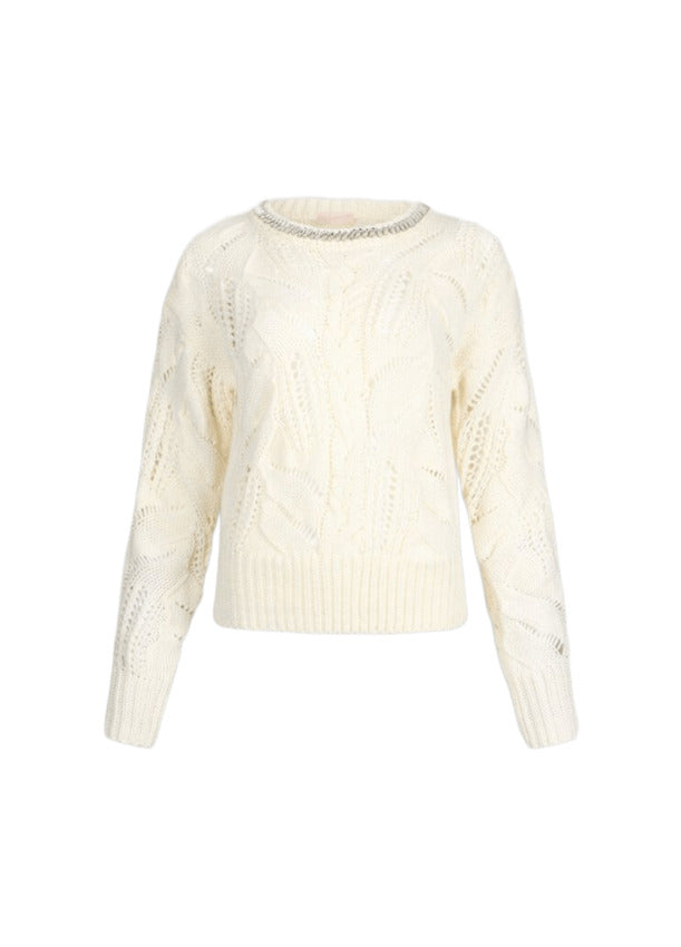 LIU JO WHITE Oversized Cable-Knit Sweatshirt for Women