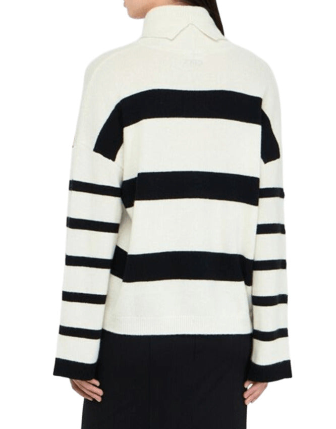 LIU JO WHITE Chic Striped Sweatshirt with Jewel Buttons and Back Slit