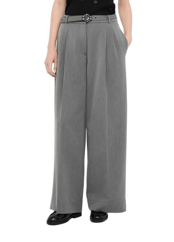 LIU JO WHITE Elegant Trousers with Jewel Buckle Waist for Women