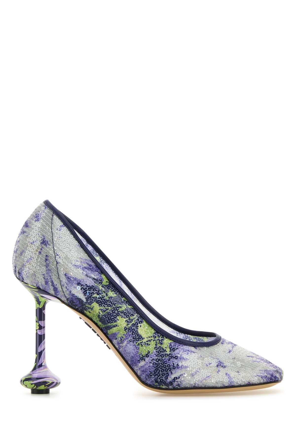 LOEWE Embellished Mesh Toy Pumps - Women's 90 Sequins Floral Style
