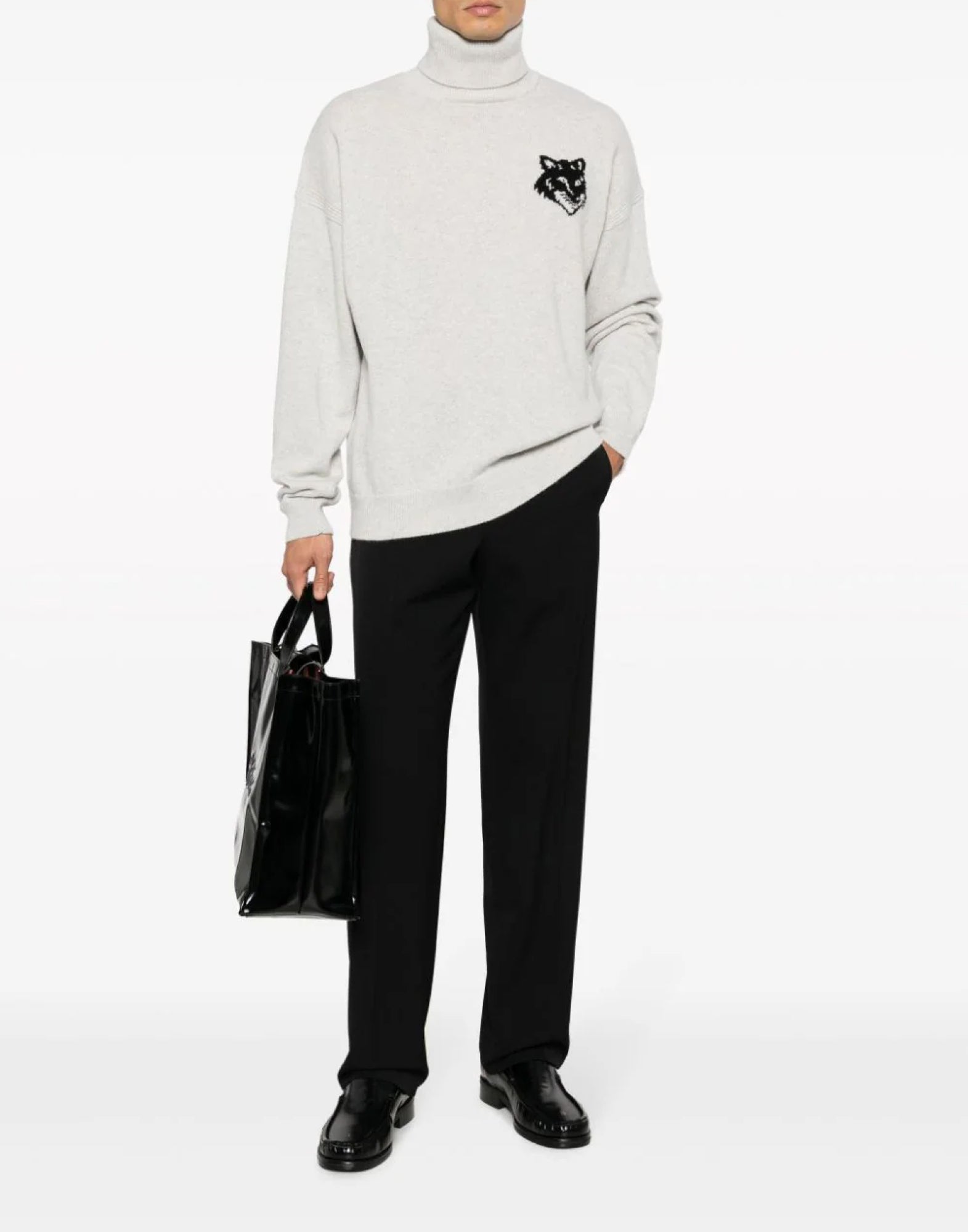 MAISON KITSUNÉ Fox Head Intarsia Logo Turtleneck Sweater - Men's