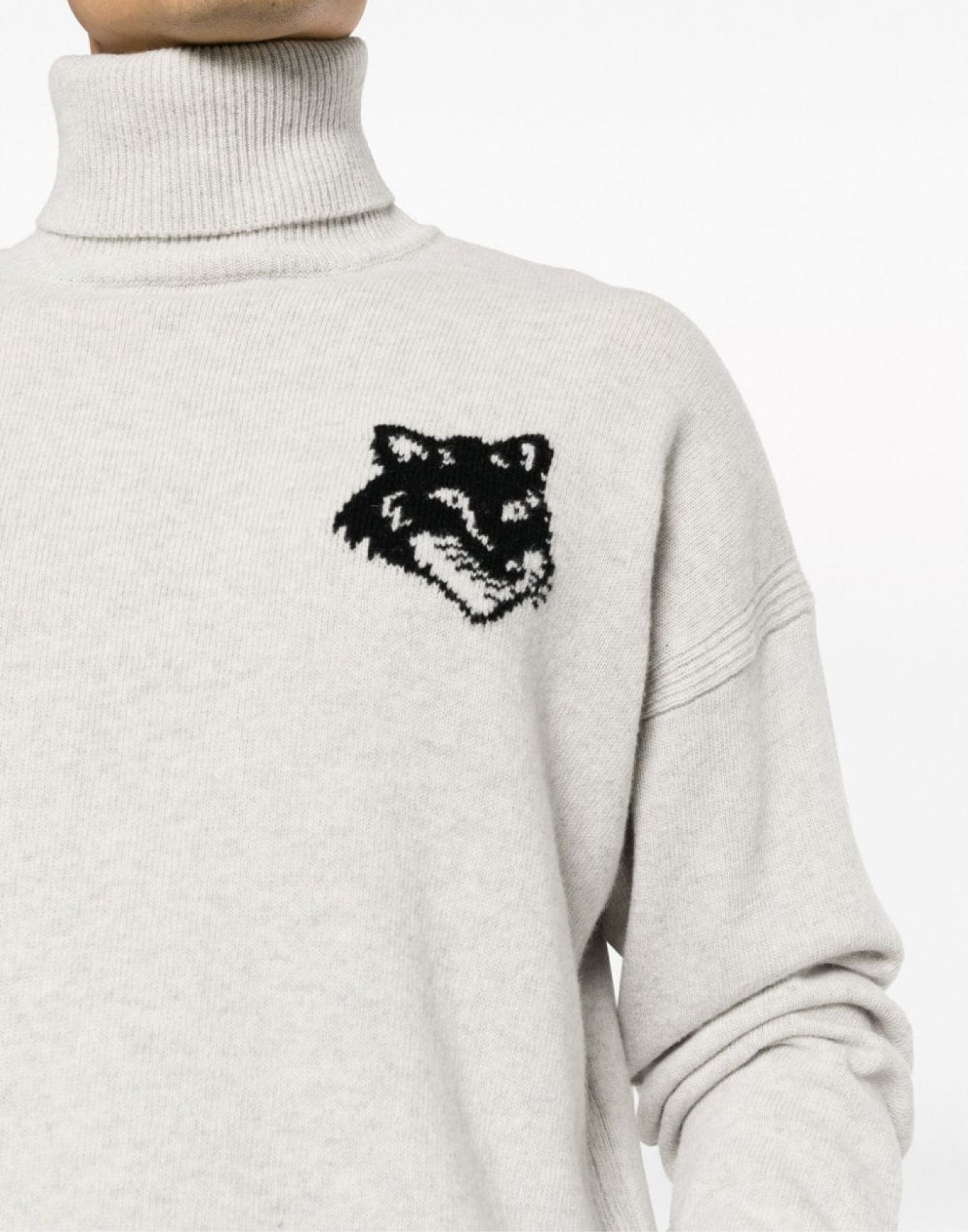 MAISON KITSUNÉ Fox Head Intarsia Logo Turtleneck Sweater - Men's
