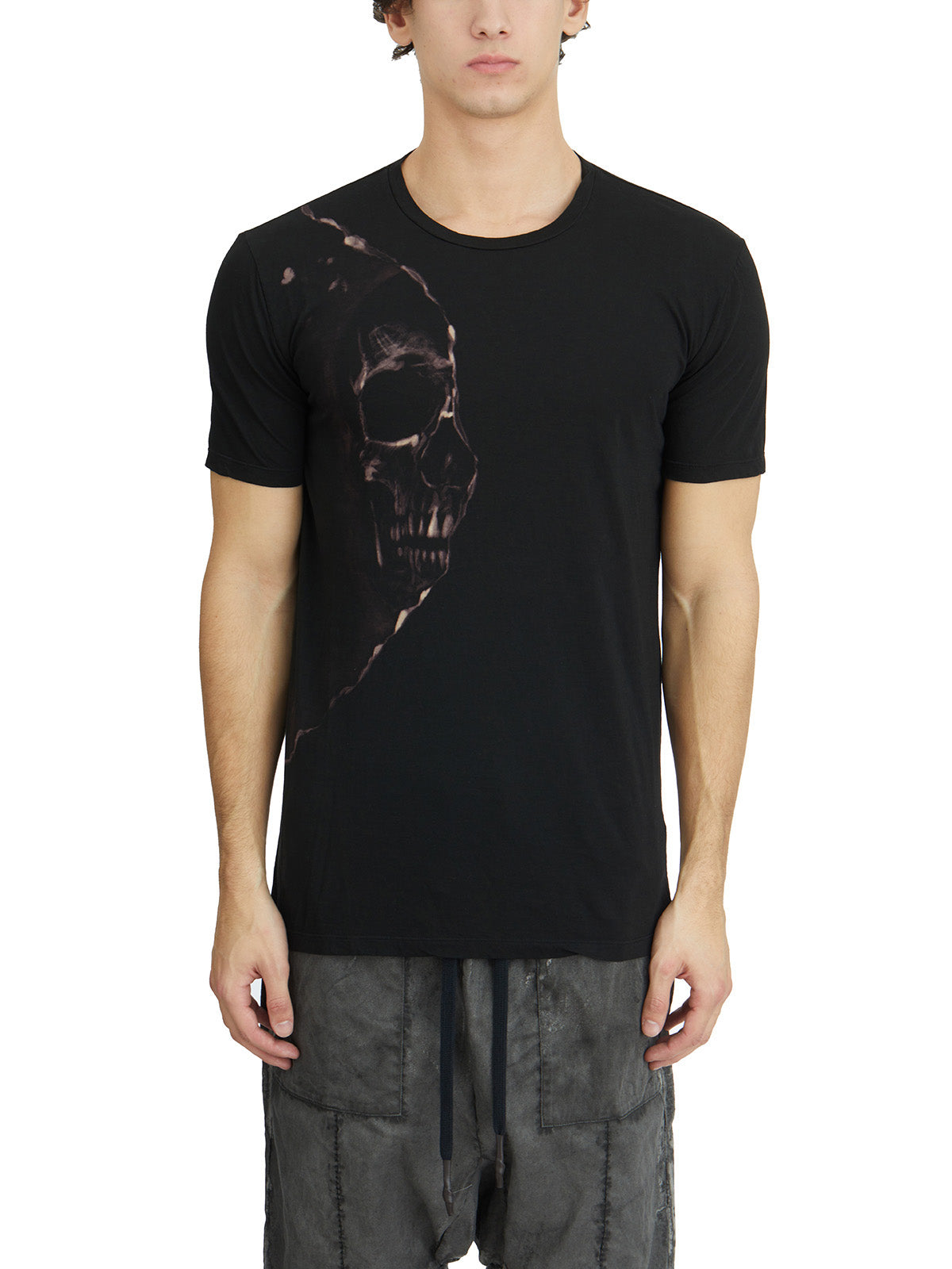 MD75 Slim Fit Crew Neck Cotton T-Shirt with Skull Print - Size M