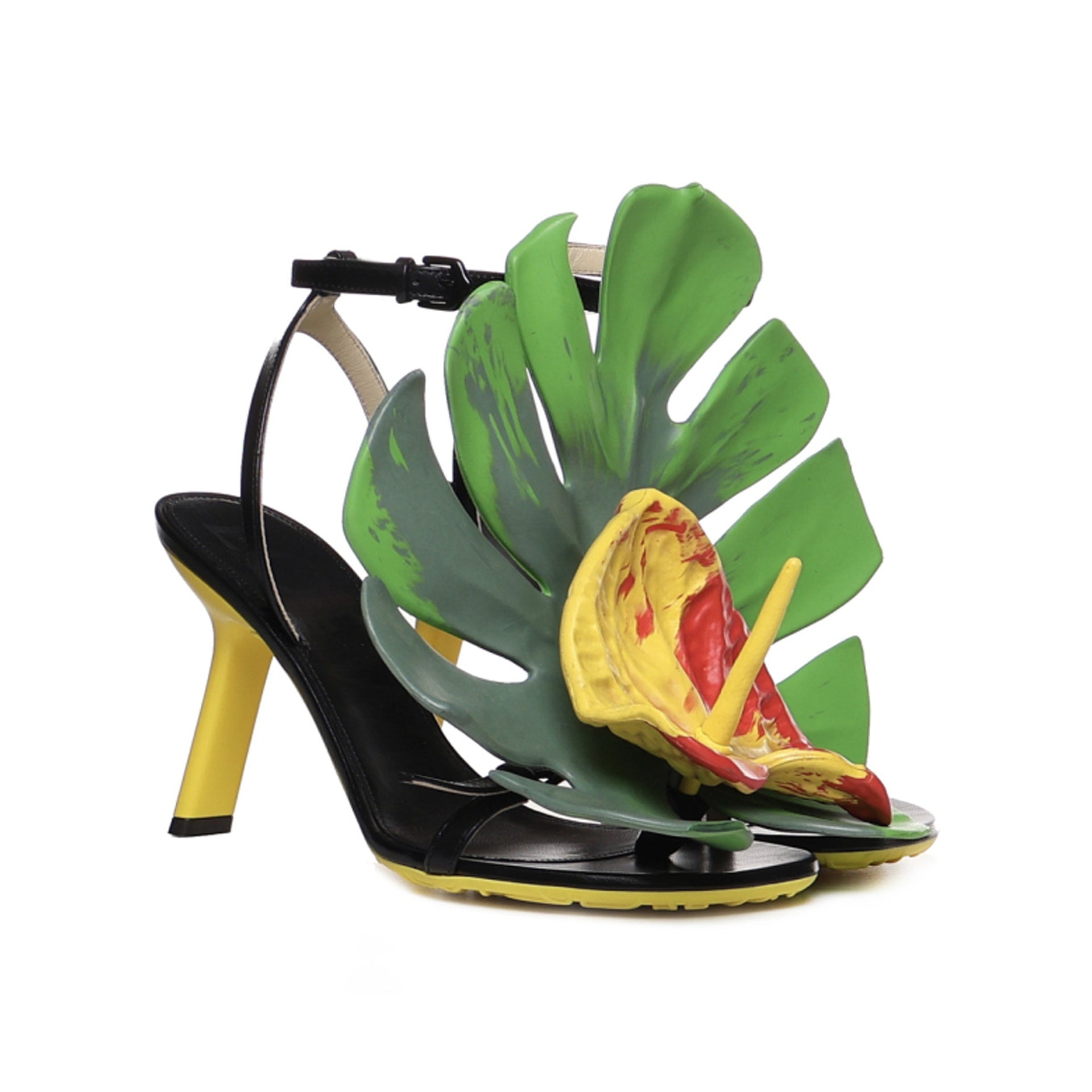 LOEWE Petal Monstera Leather Sandals 9 cm Heel