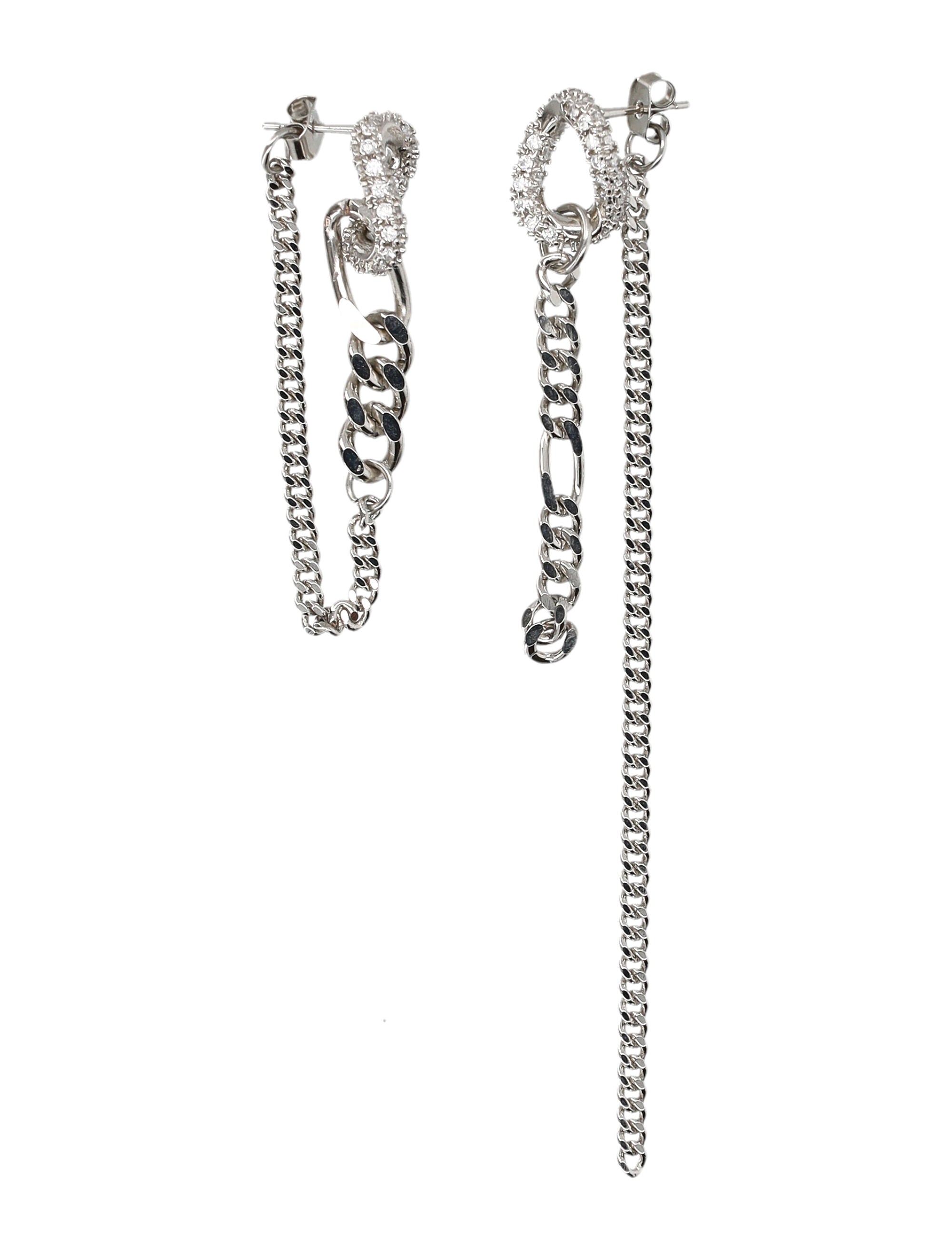JUSTINE CLENQUET Mismatched Mini Earrings with Chain Detailing and Crystal Hoops