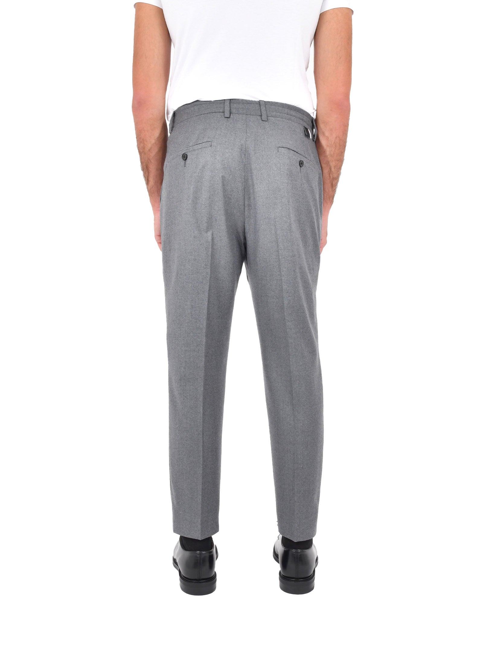 LOW BRAND Regular Carrot Fit Virgin Wool Flannel Trousers for Men