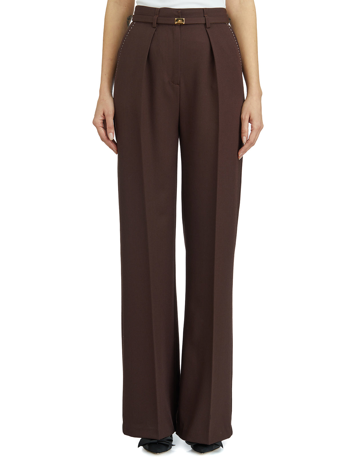 ELISABETTA FRANCHI Cool Wool Trousers with Belt Size 40
