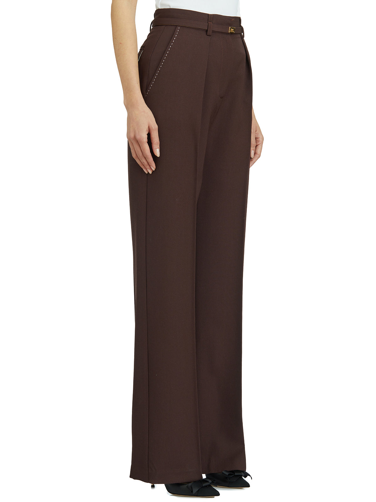 ELISABETTA FRANCHI Cool Wool Trousers with Belt Size 40