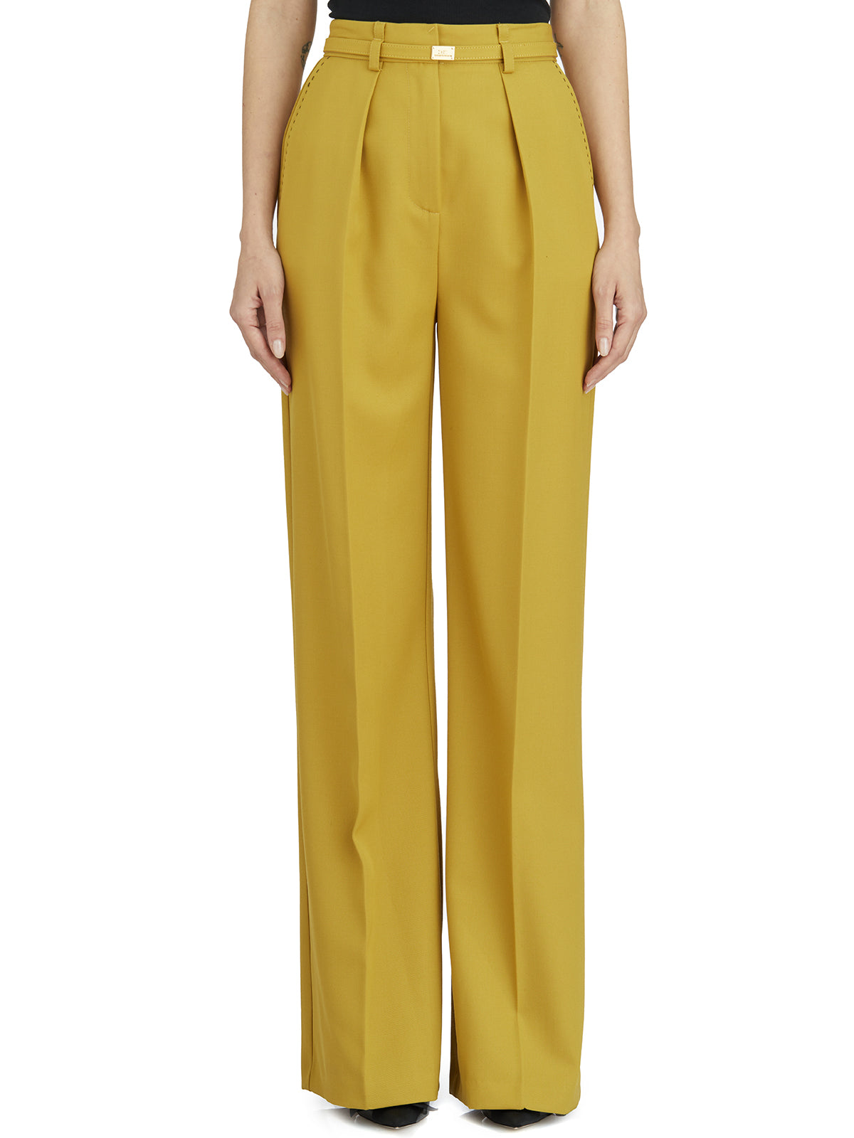 ELISABETTA FRANCHI Chic Cool Wool Trousers with Belt - Size 40