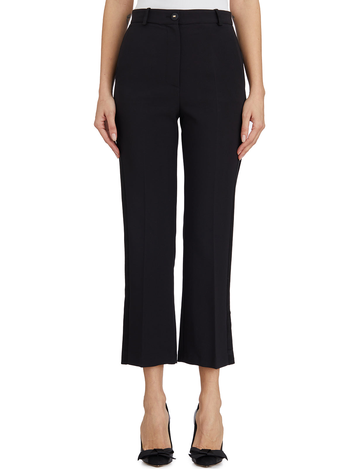 ELISABETTA FRANCHI Tuxedo Pants with Satin Bands - 95 cm Length for Size 40