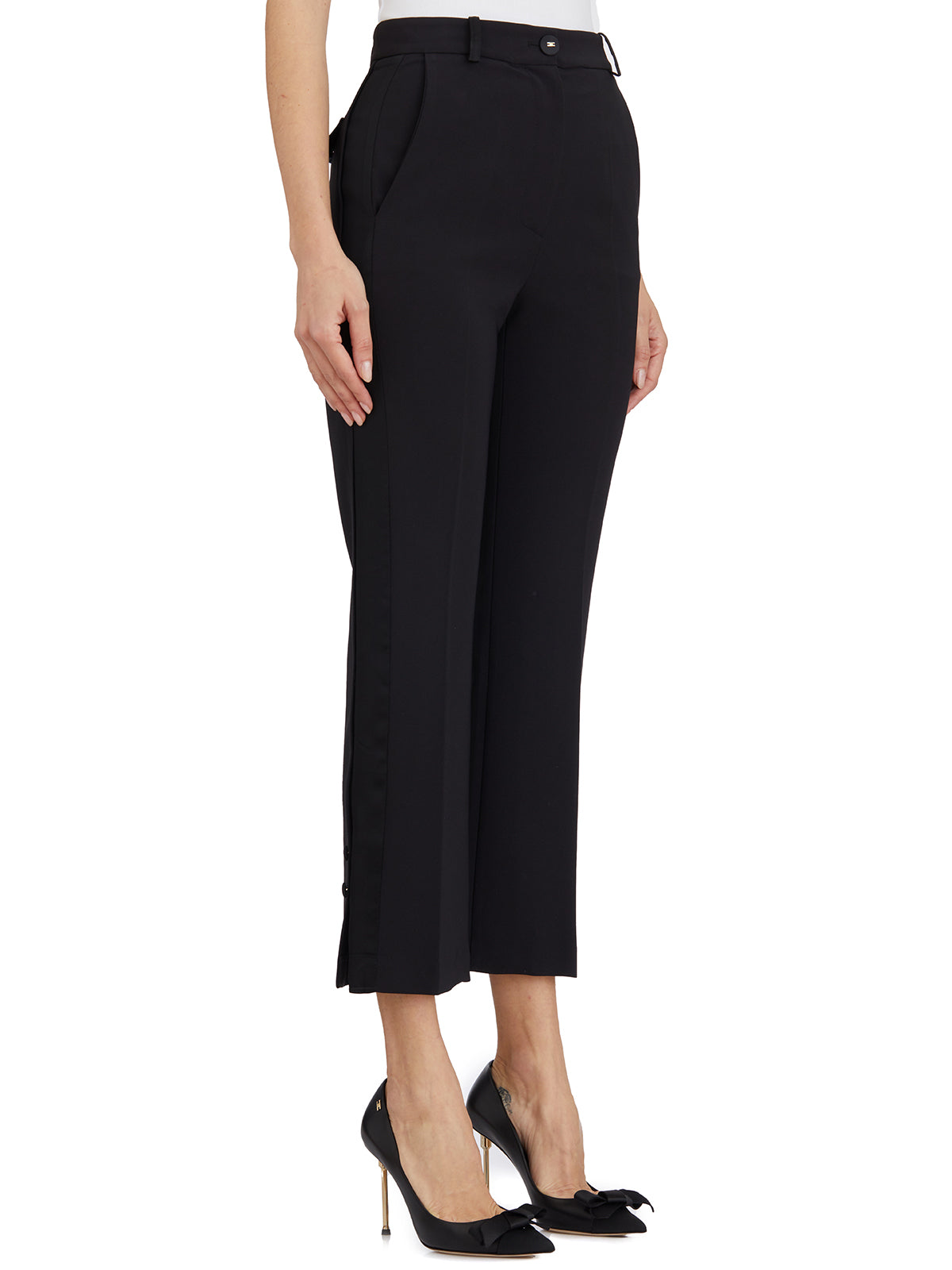ELISABETTA FRANCHI Tuxedo Pants with Satin Bands - 95 cm Length for Size 40