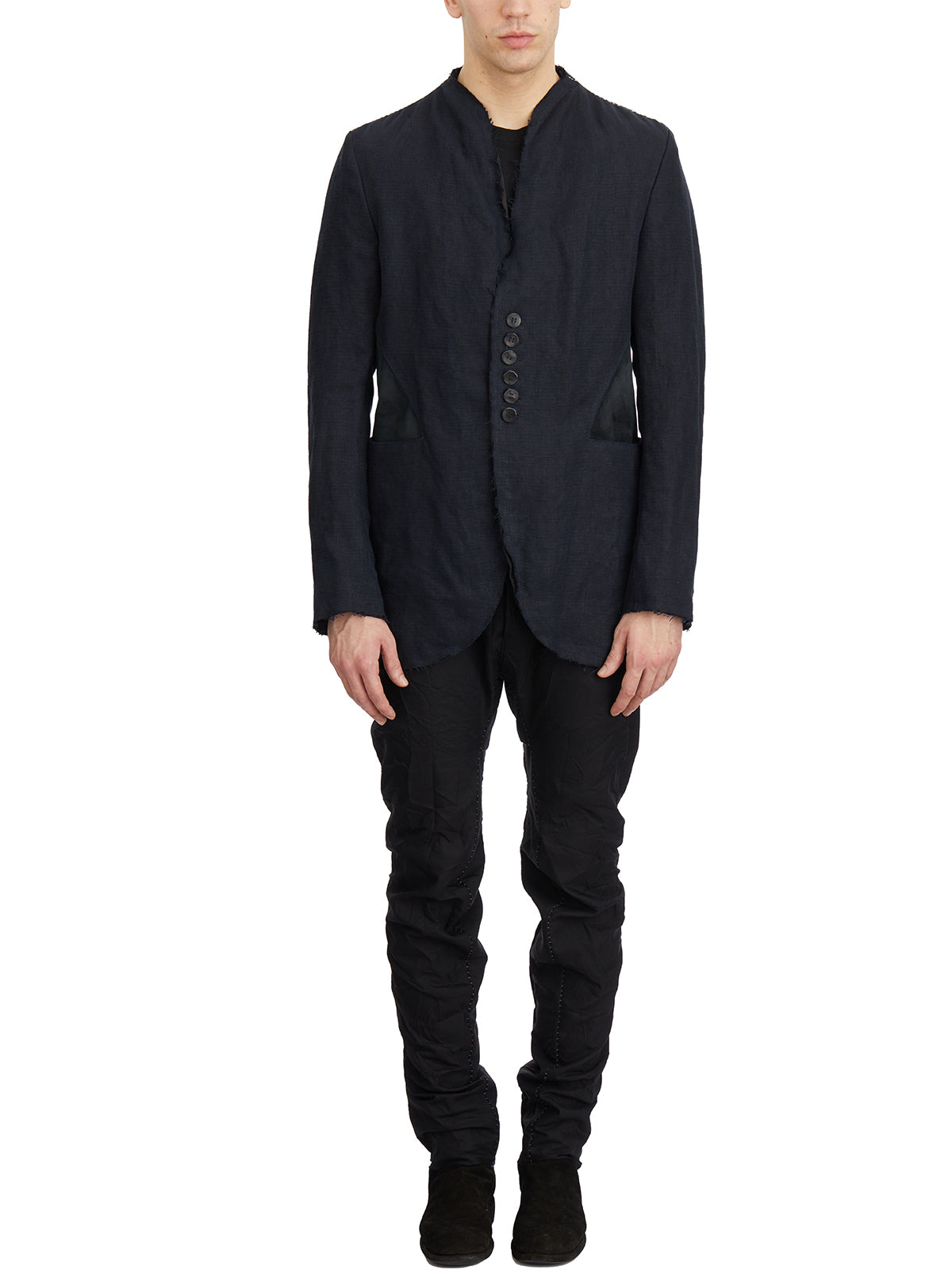 DANIELE BASTA Linen Jacket with Leather Details - Size 50