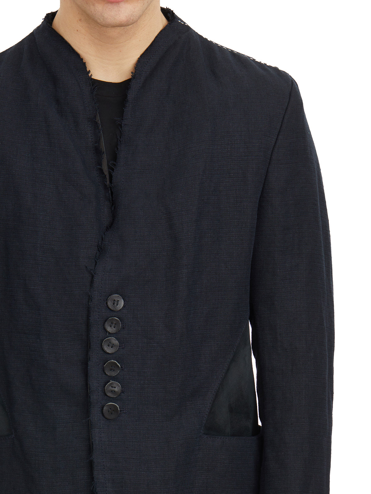 DANIELE BASTA Linen Jacket with Leather Details - Size 50