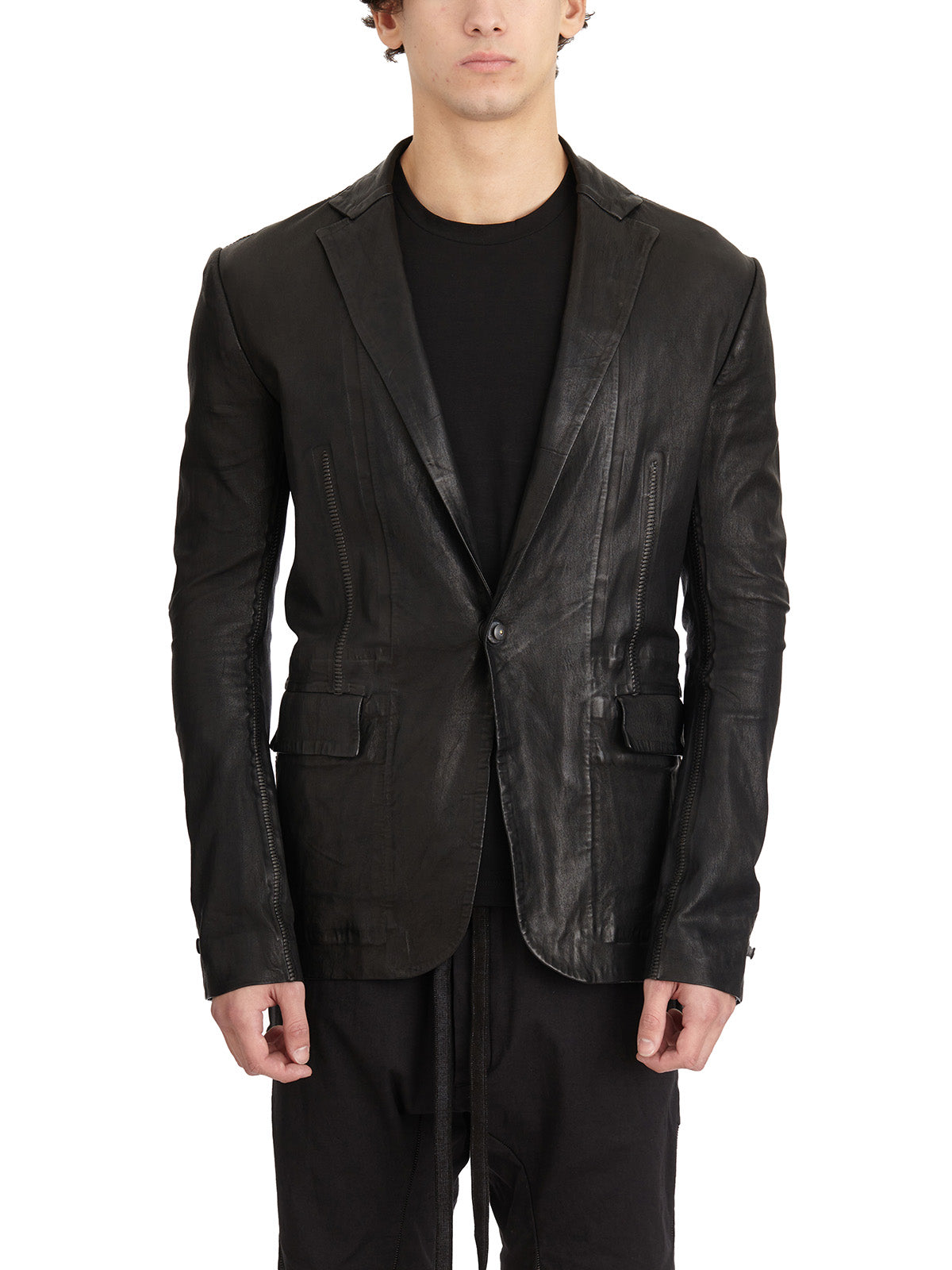 ISAAC SELLAM Men's One Button Leather Blazer - Size M