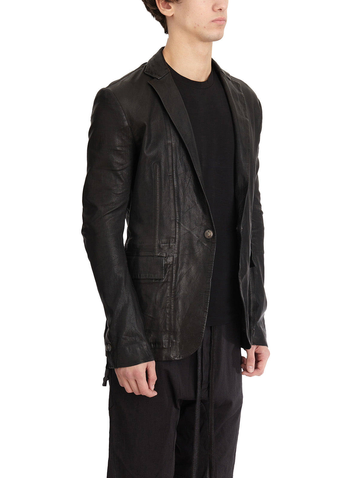 ISAAC SELLAM Men's One Button Leather Blazer - Size M