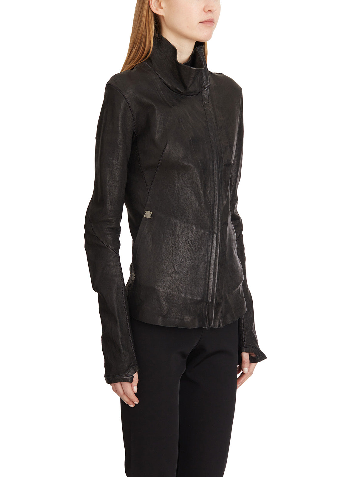 ISAAC SELLAM High Neck Leather Jacket - Size 38